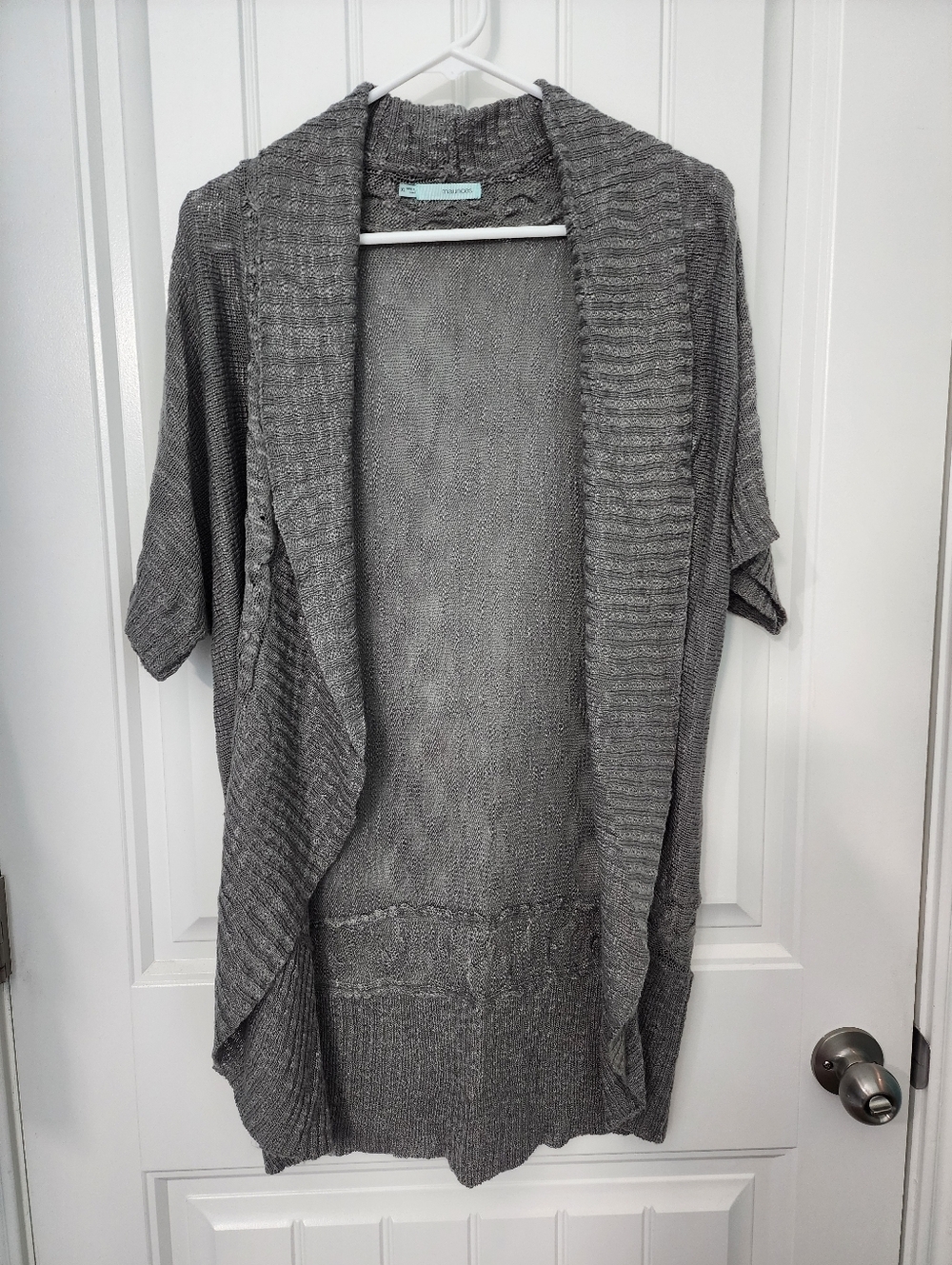 Maurices Gray Short-Sleeve Open-Front Knit Cardigan, Size XL